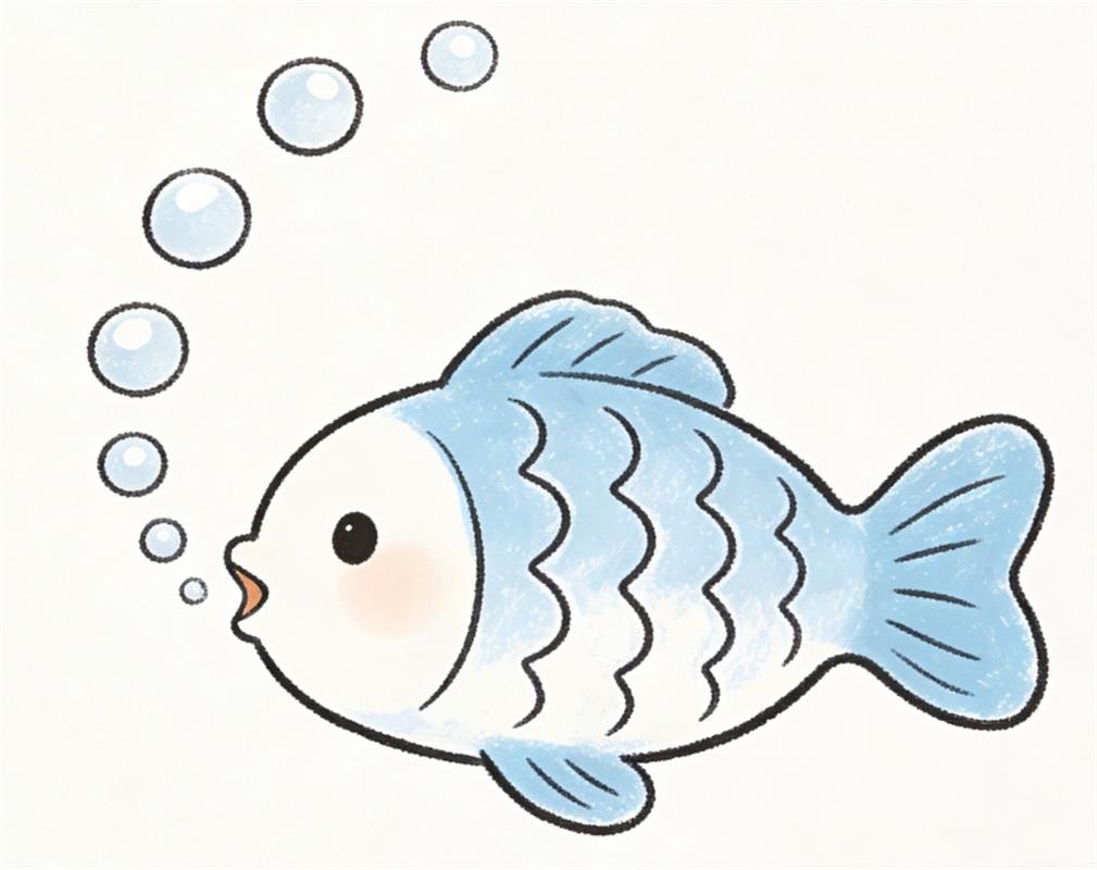 简笔画:吐泡泡的小鱼卡通 简笔画JPG格式图片素材