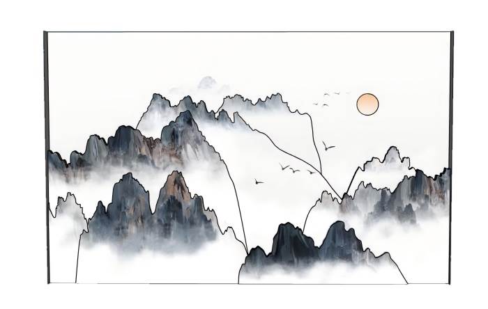 山水画背景墙装饰SU模型 SU模型免费下载_sketchup模型