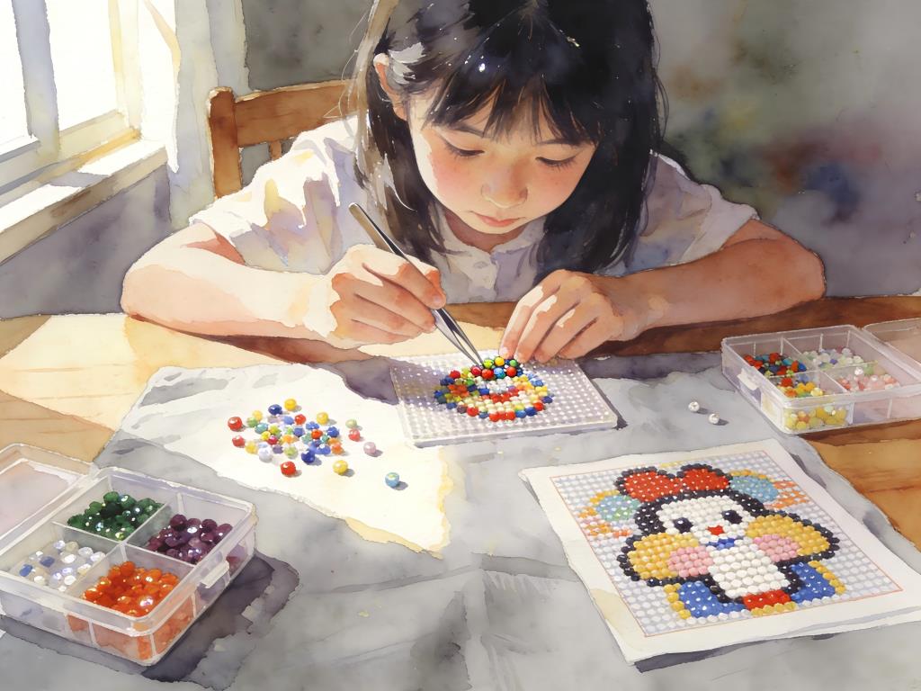 水彩画:年轻人开始沉浸“拼豆” 水彩画高清JPG图片素材