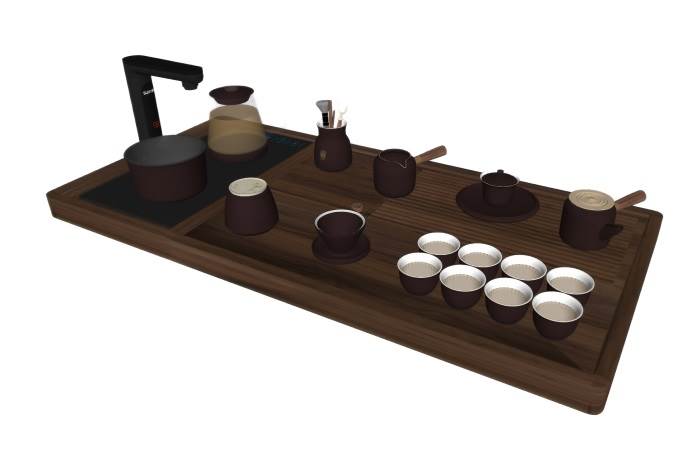 中式功夫茶台茶具茶壶茶杯等装饰SU模型 SU模型免费下载_sketchup模型