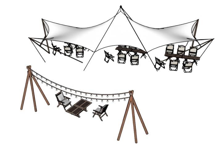 露营桌椅张拉膜天幕桌子SU模型 SU模型免费下载_sketchup模型