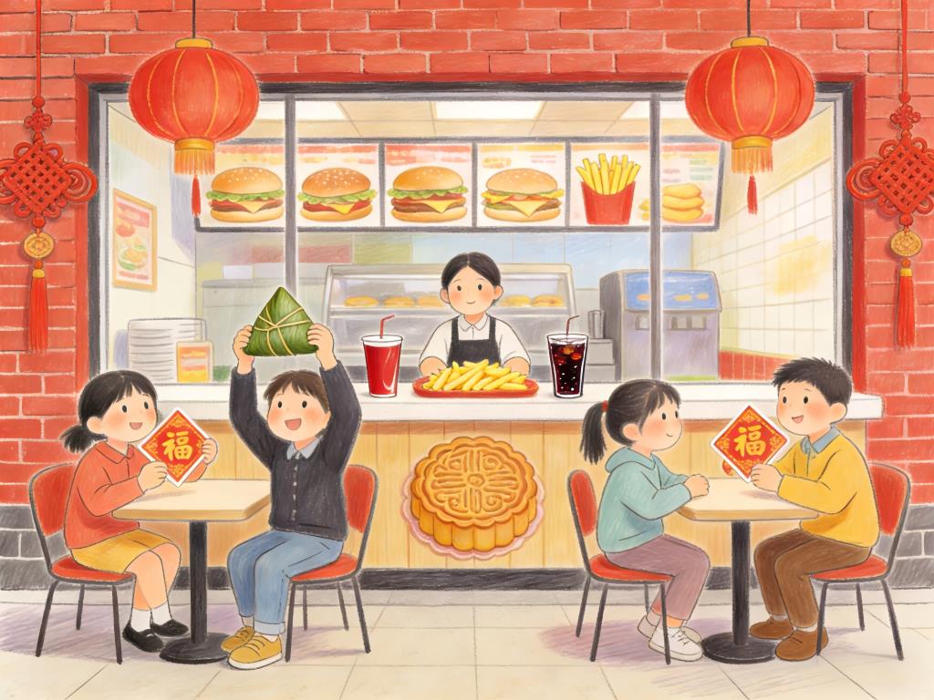 水彩画:西式快餐为何爱过中国节 水彩画高清JPG图片素材