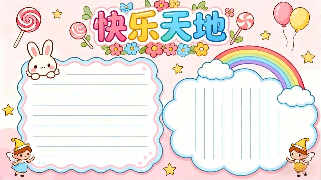 手抄报:二年级快乐天地 小报 手抄报版式设计JPG模板