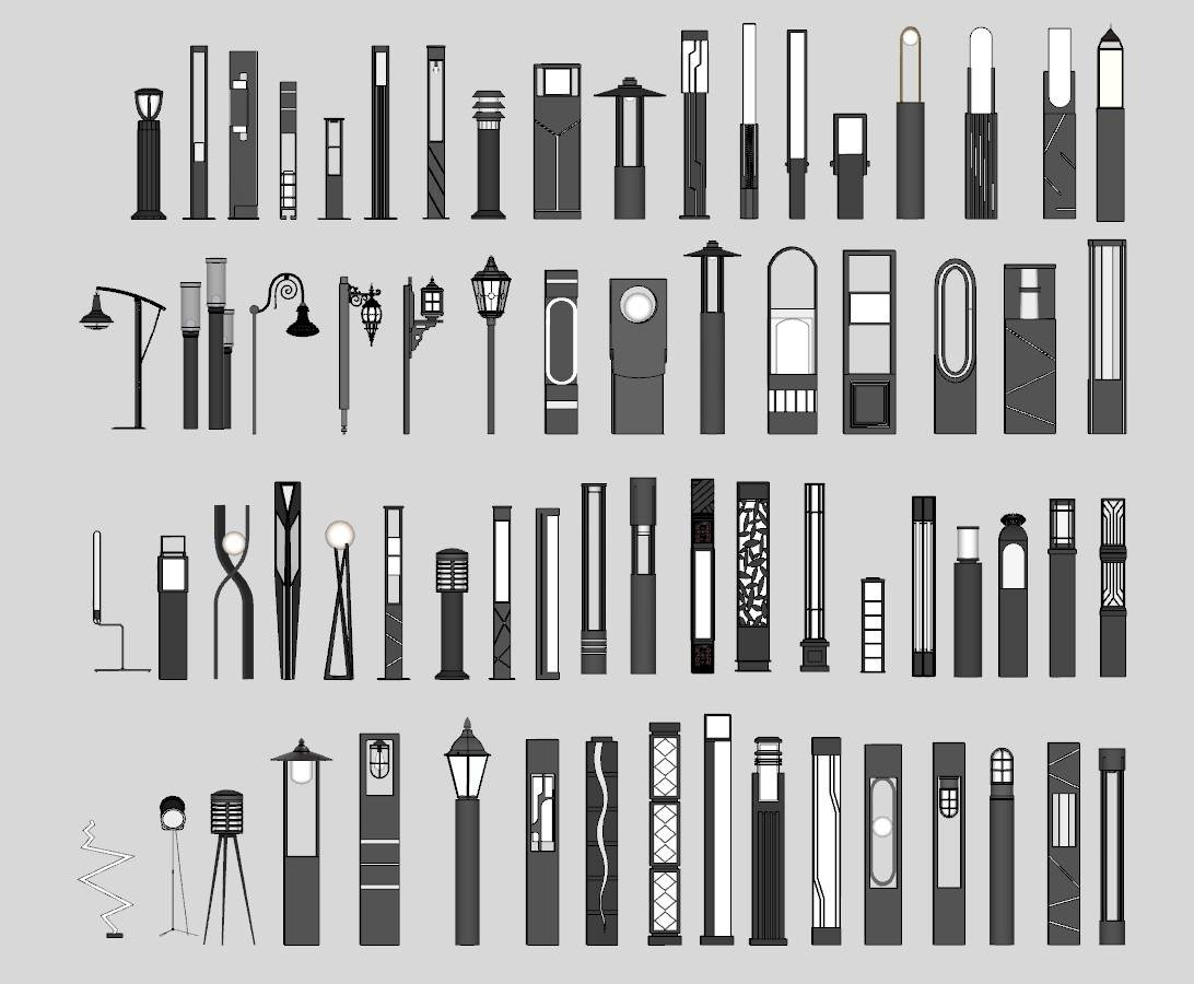 中式景观灯路灯草坪灯集合灯具SU模型 SU模型免费下载_sketchup模型