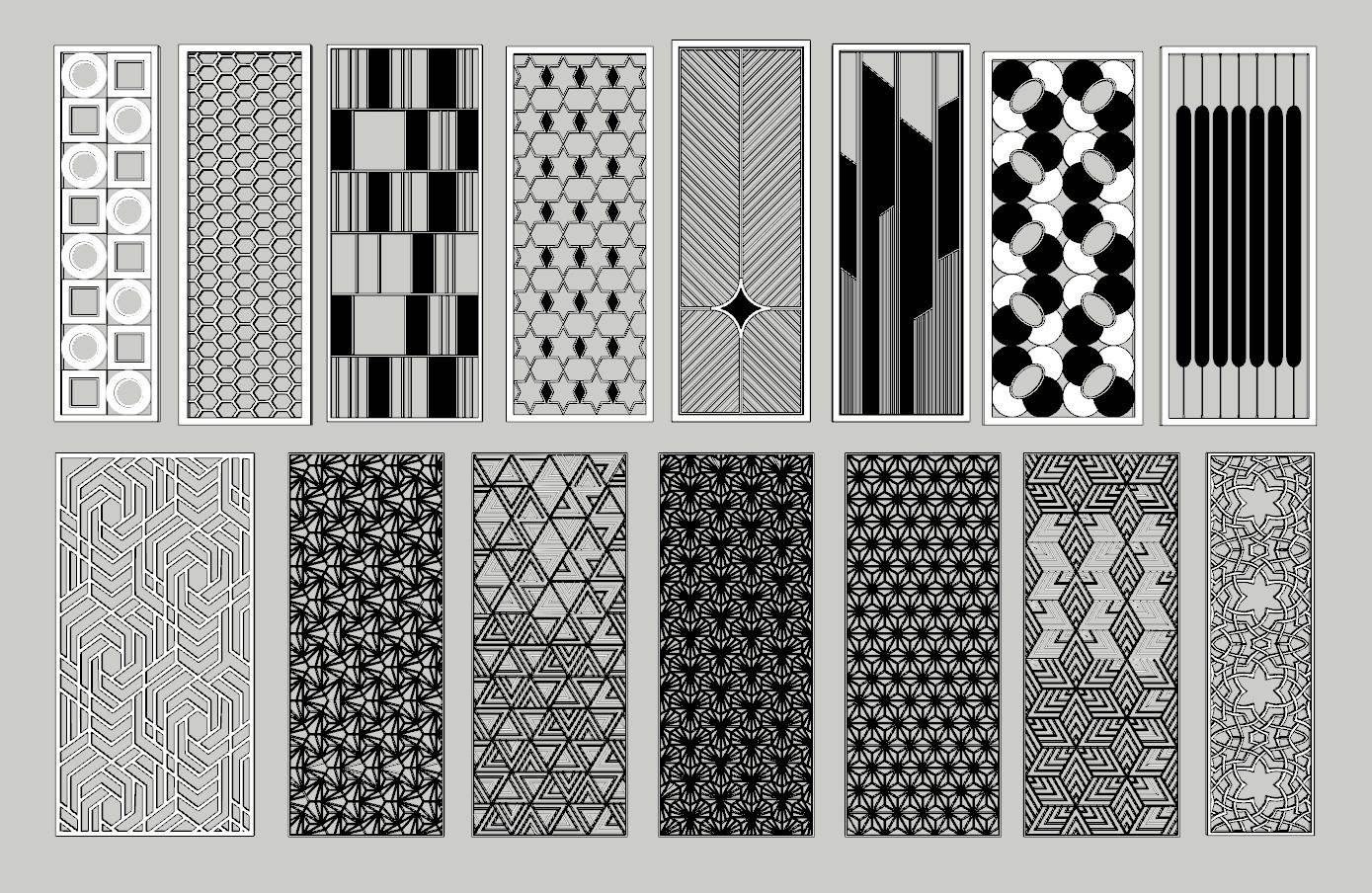 现代几何镂空纹CNC装饰板装饰SU模型 SU模型免费下载_sketchup模型