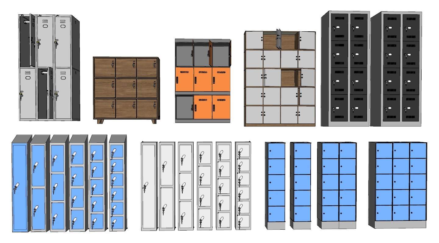 储物柜寄存柜更衣柜柜子SU模型 SU模型免费下载_sketchup模型