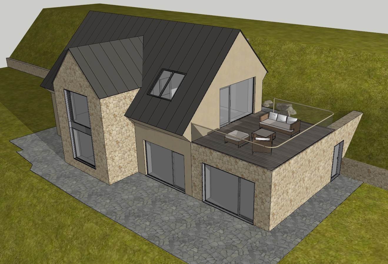 坡屋顶民宿住宅建筑SU模型 SU模型免费下载_sketchup模型