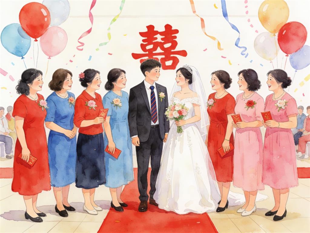 水彩画:九个姑姑参加大侄子的婚礼 水彩画高清JPG图片素材