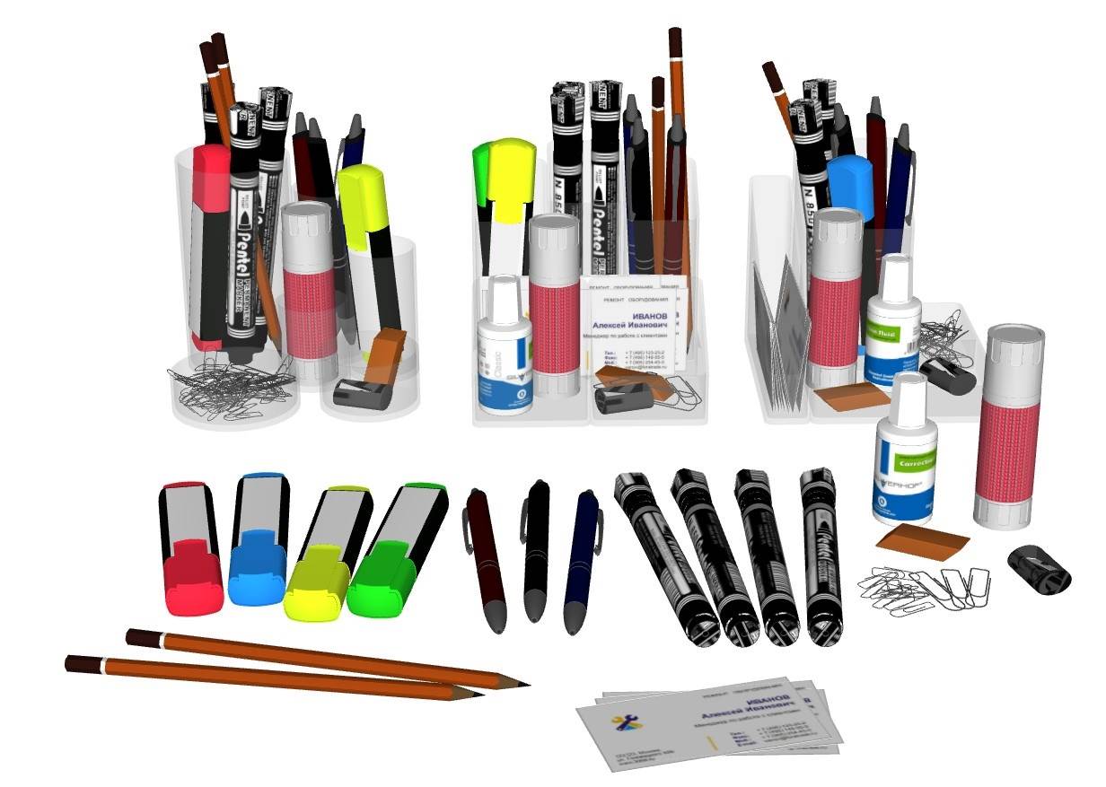 铅笔水性笔固体胶文具集合办公SU模型 SU模型免费下载_sketchup模型