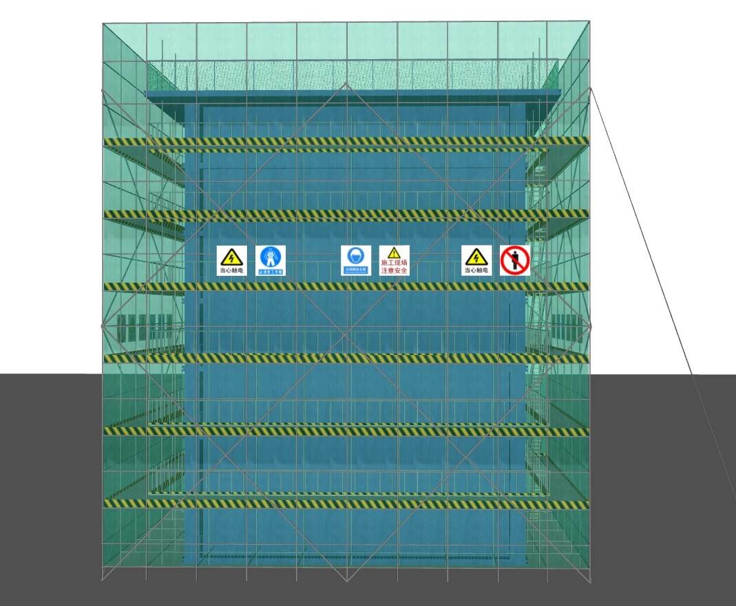建筑施工阶段的外脚手架防护安全网建筑SU模型 SU模型免费下载_sketchup模型