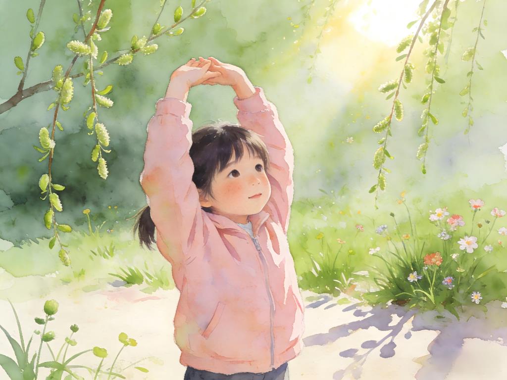 水彩画:为什么立春后要多伸懒腰？ 水彩画高清JPG图片素材