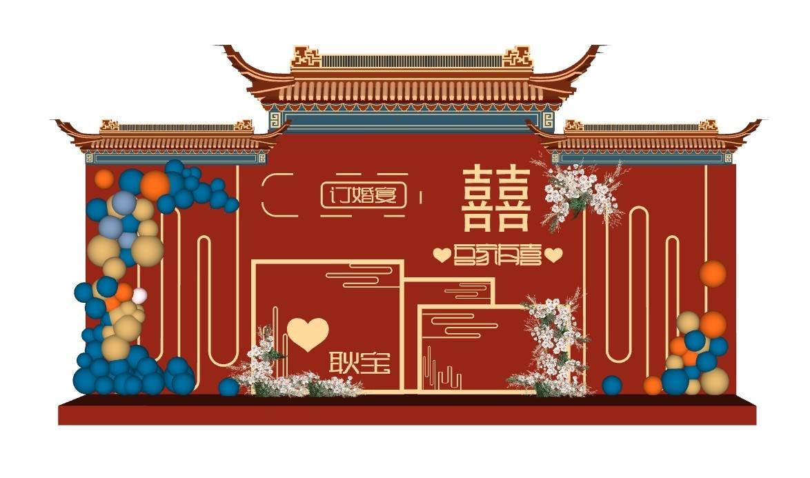 中式国潮美陈婚礼背景墙装饰SU模型 SU模型免费下载_sketchup模型