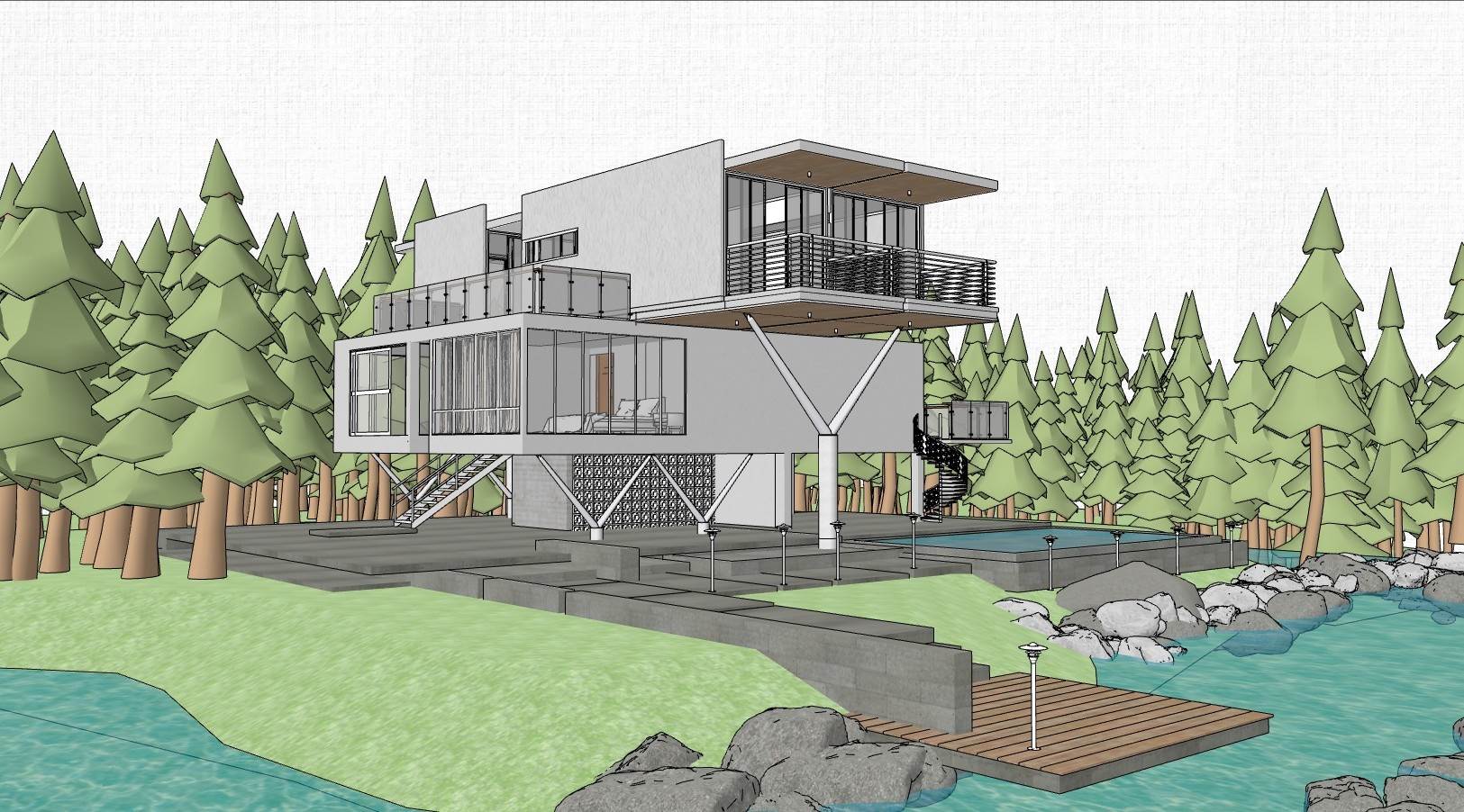 海滨别墅滨水住宅建筑SU模型 SU模型免费下载_sketchup模型