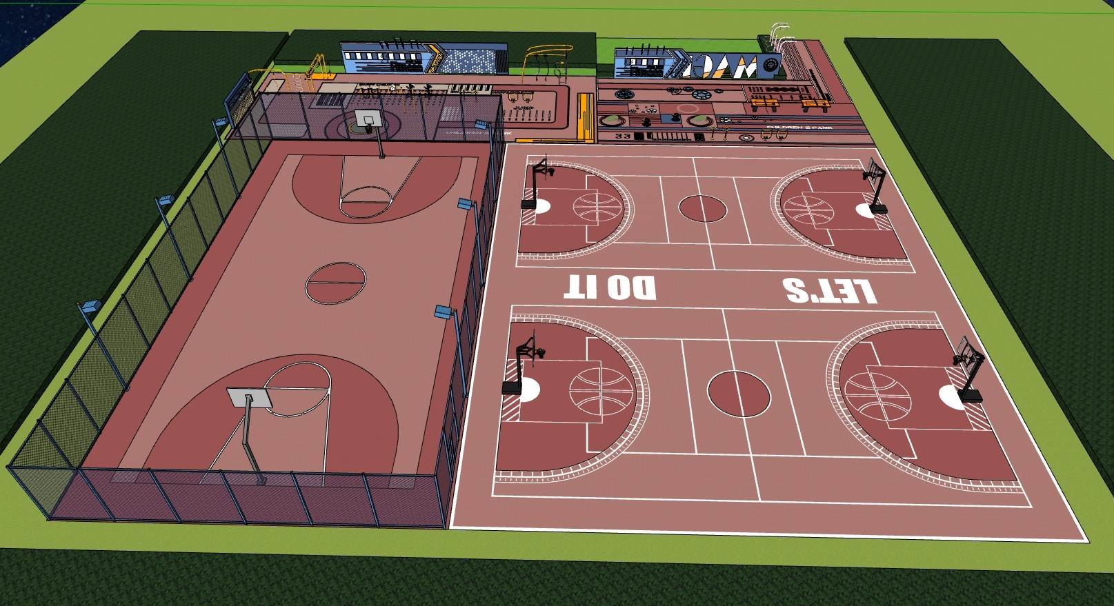 篮球场运动场体育SU模型 SU模型免费下载_sketchup模型