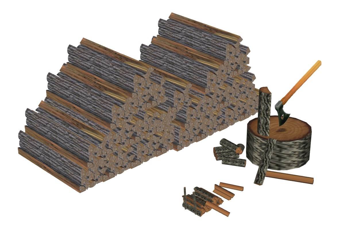 柴火堆和劈柴的斧头 SU模型免费下载_sketchup模型