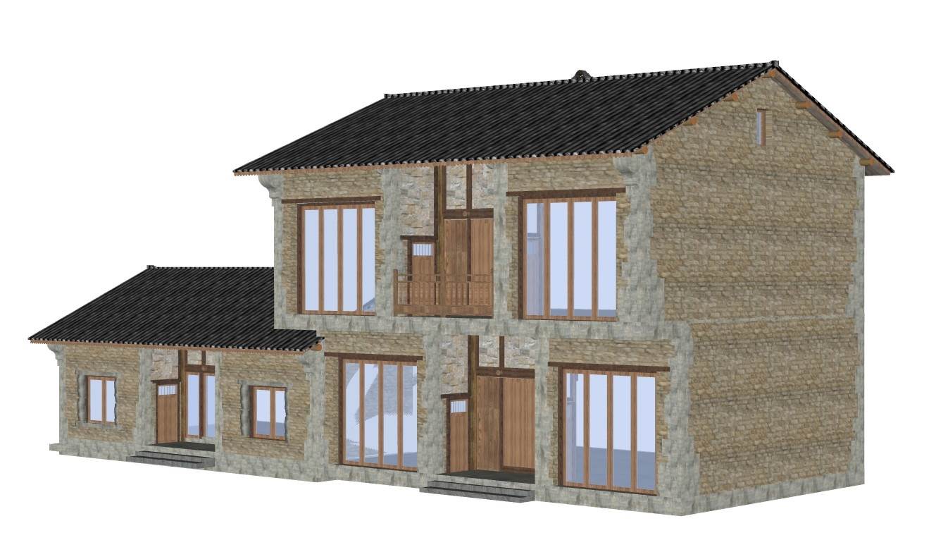 新中式乡村风格民居建筑SU模型 SU模型免费下载_sketchup模型