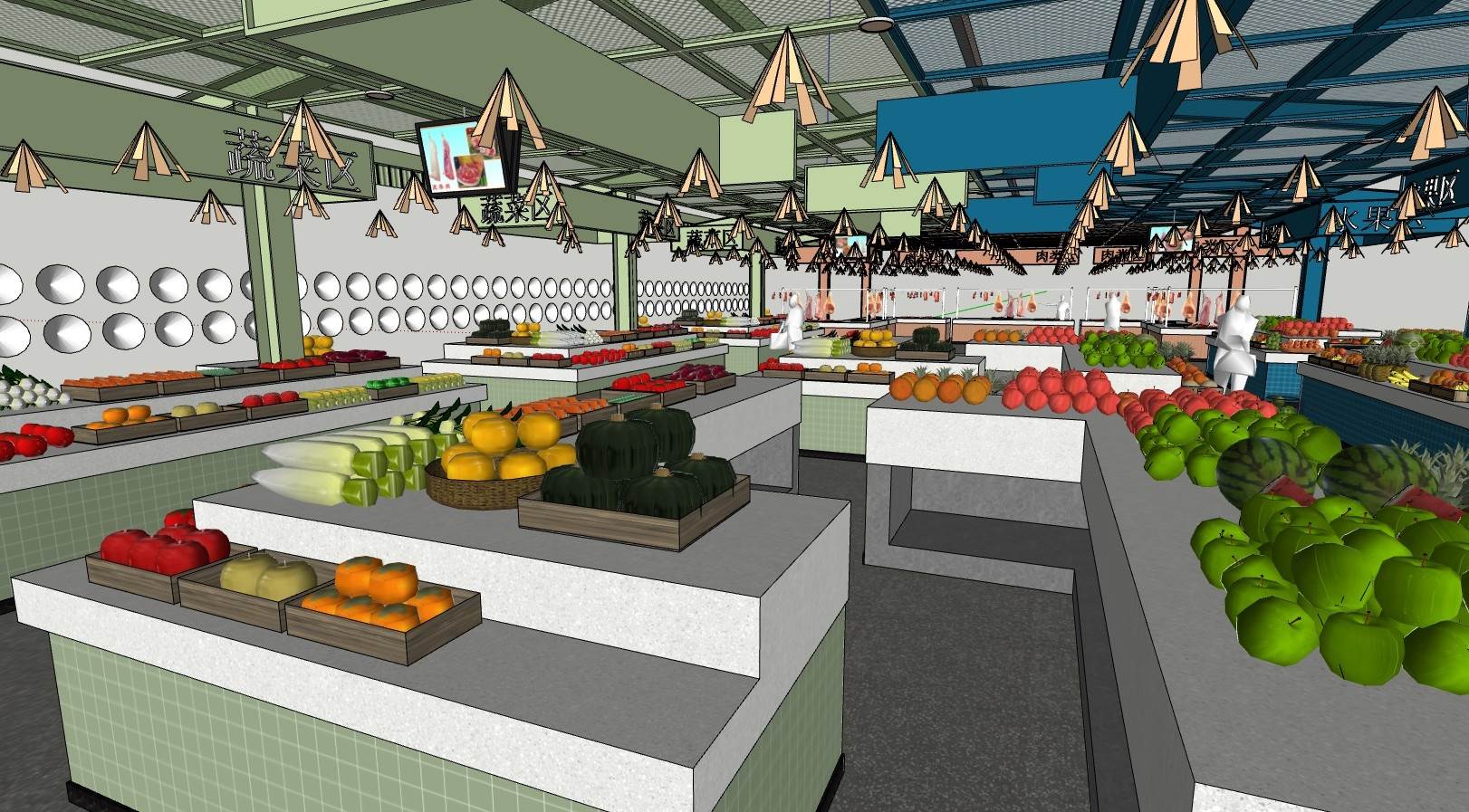 菜市场集市摊位菜场农贸市场商业SU模型 SU模型免费下载_sketchup模型