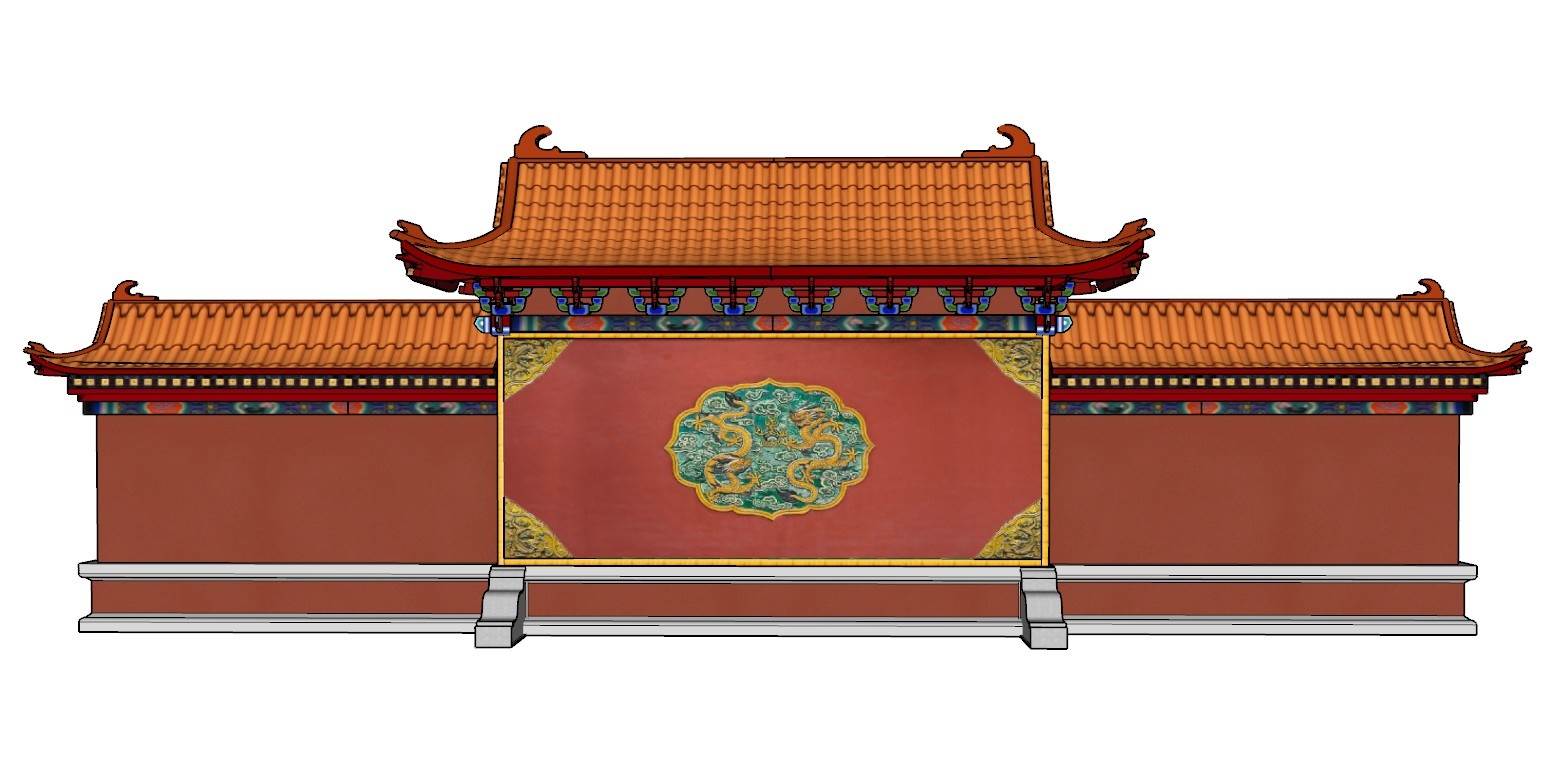 中式传统影壁墙红砖墙建筑SU模型 SU模型免费下载_sketchup模型