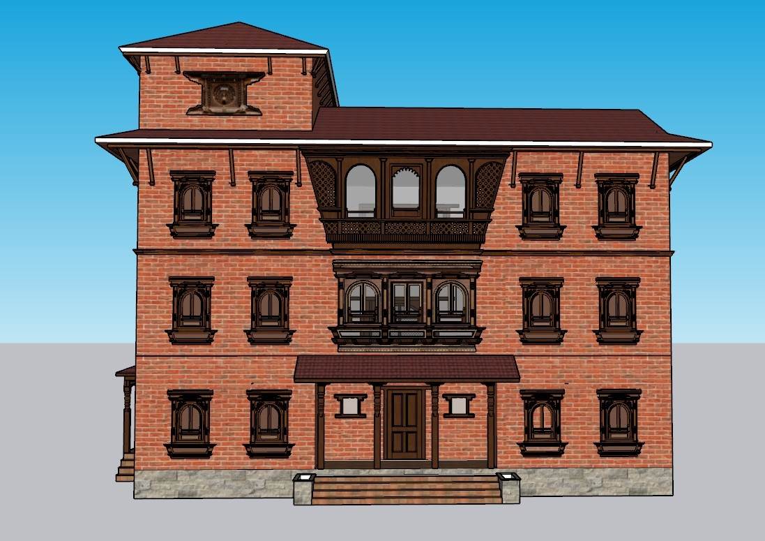 尼瓦尔红砖砌筑建筑SU模型 SU模型免费下载_sketchup模型