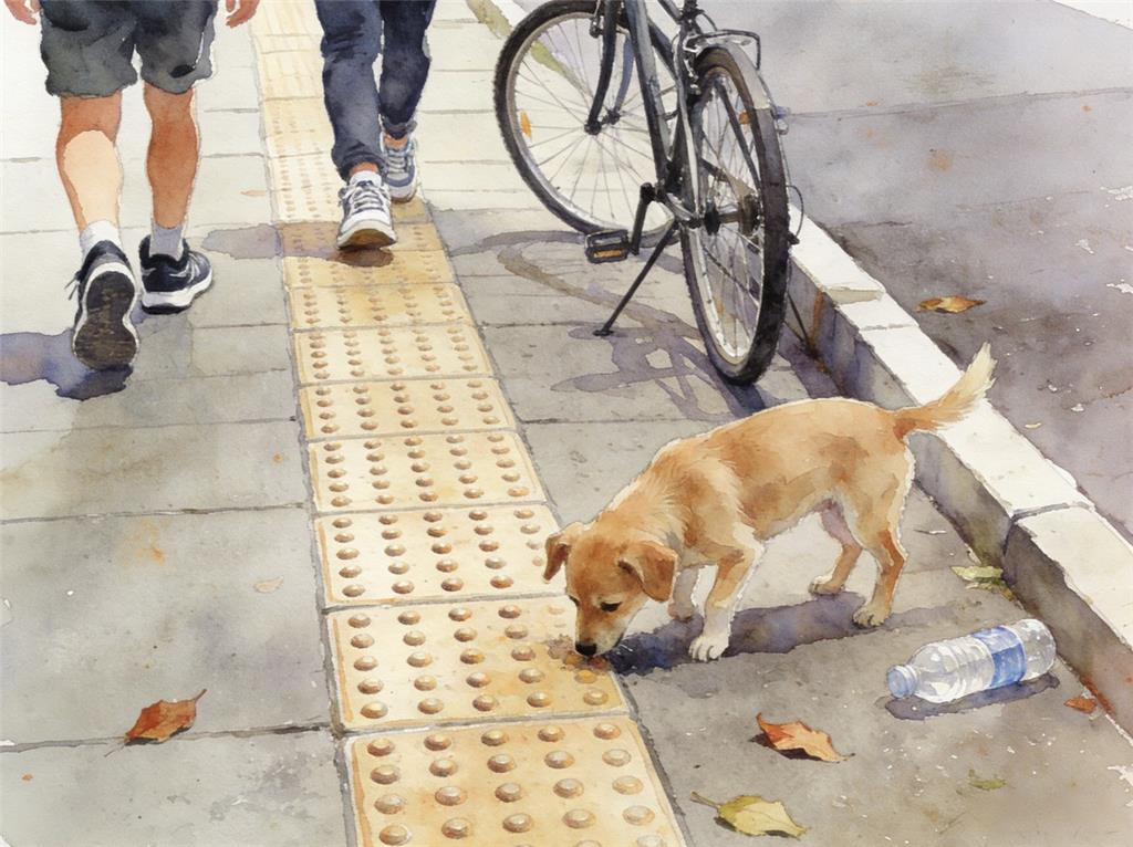 水彩画:除了盲人 盲道上什么都有? 水彩画高清JPG图片素材