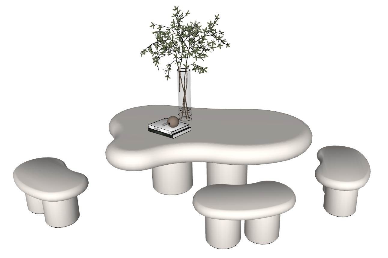 简约奶油风的云朵造型桌椅组合桌子SU模型 SU模型免费下载_sketchup模型