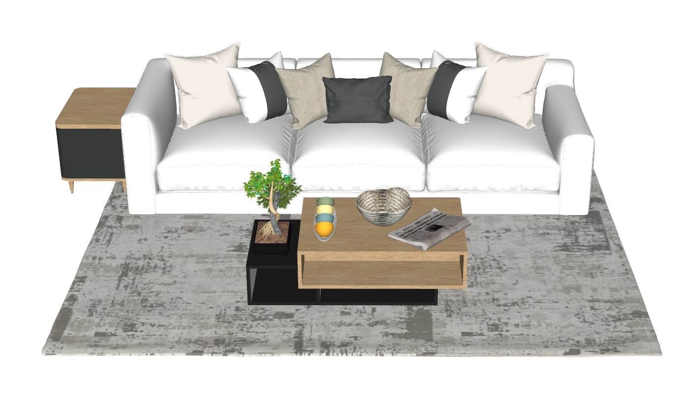 现代简约风格三人位沙发茶几组合沙发SU模型 SU模型免费下载_sketchup模型