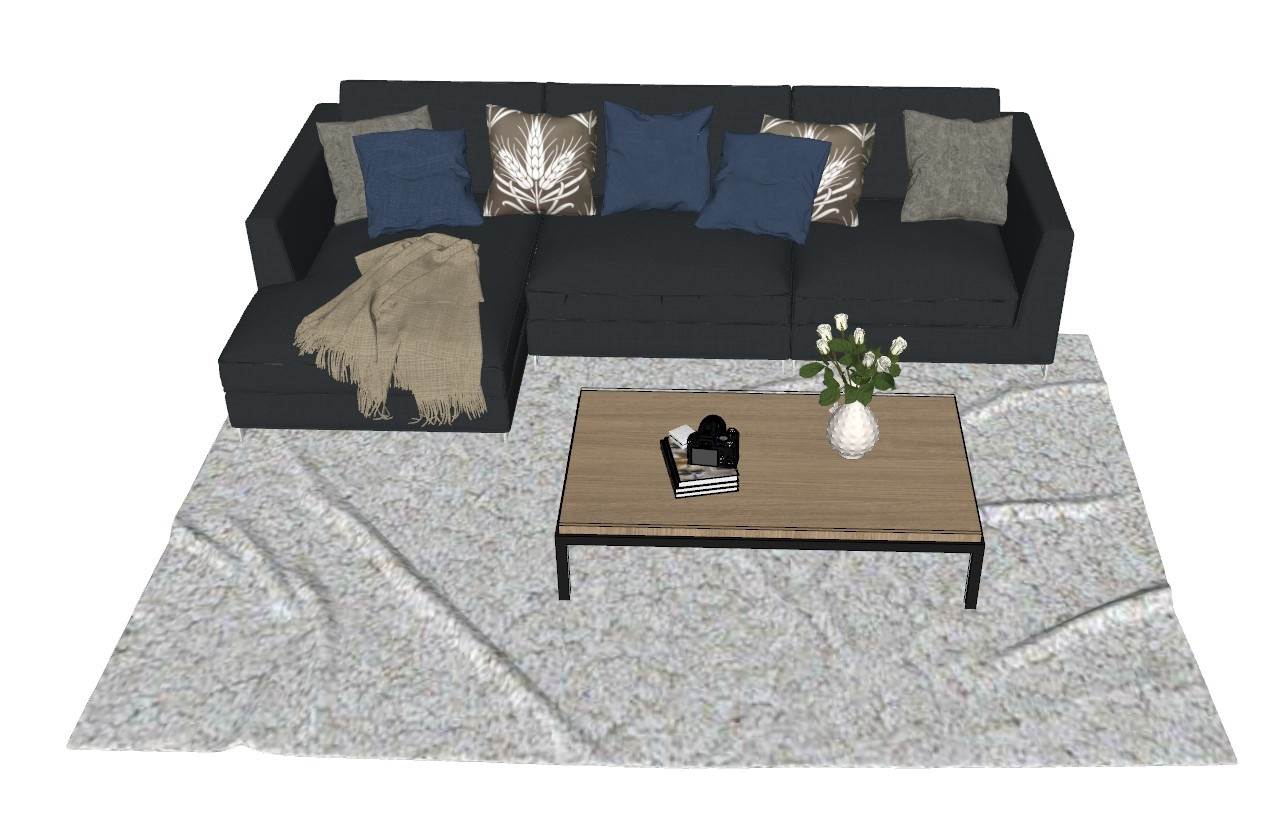 现代简约风的L型深灰布艺沙发茶几组合沙发SU模型 SU模型免费下载_sketchup模型