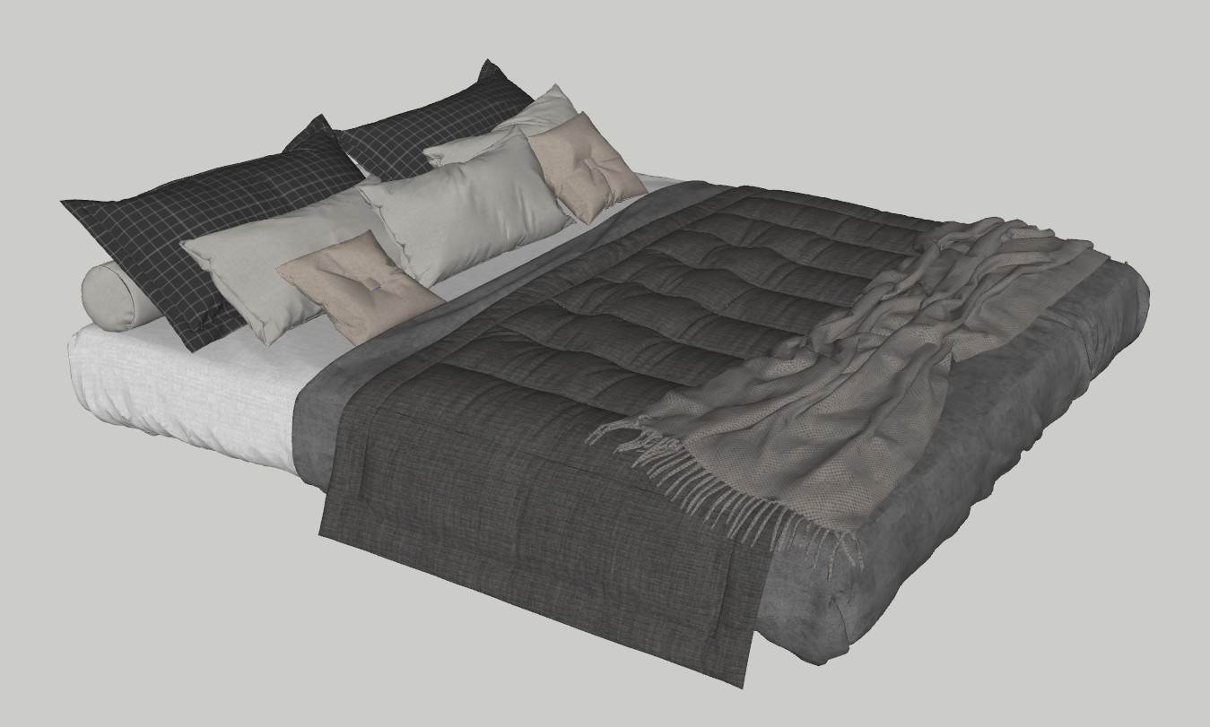 现代简约风的双人床软装组合床铺SU模型 SU模型免费下载_sketchup模型
