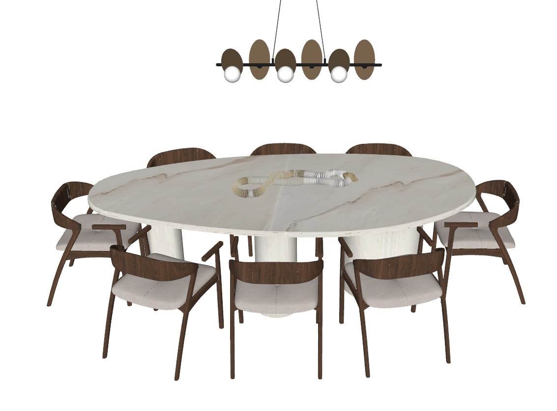 现代轻奢风的大户型椭圆形餐桌椅组合桌子SU模型 SU模型免费下载_sketchup模型