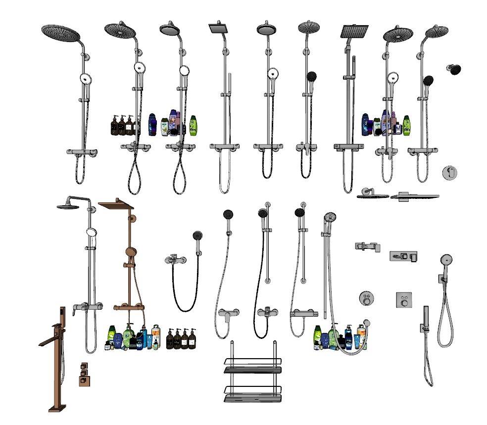 花洒洗发水沐浴露浴室SU模型 SU模型免费下载_sketchup模型