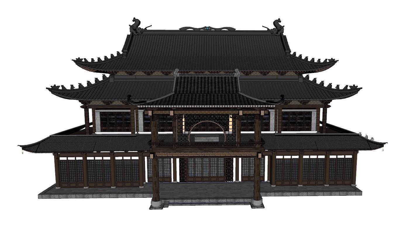 中式大型古典建筑重檐歇山顶建筑SU模型 SU模型免费下载_sketchup模型