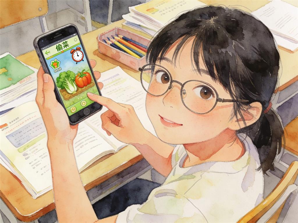 水彩画:“定闹钟偷菜”重现社交圈 水彩画高清JPG图片素材