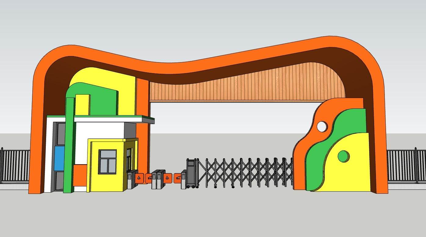 波浪形曲线幼儿园大门建筑SU模型 SU模型免费下载_sketchup模型