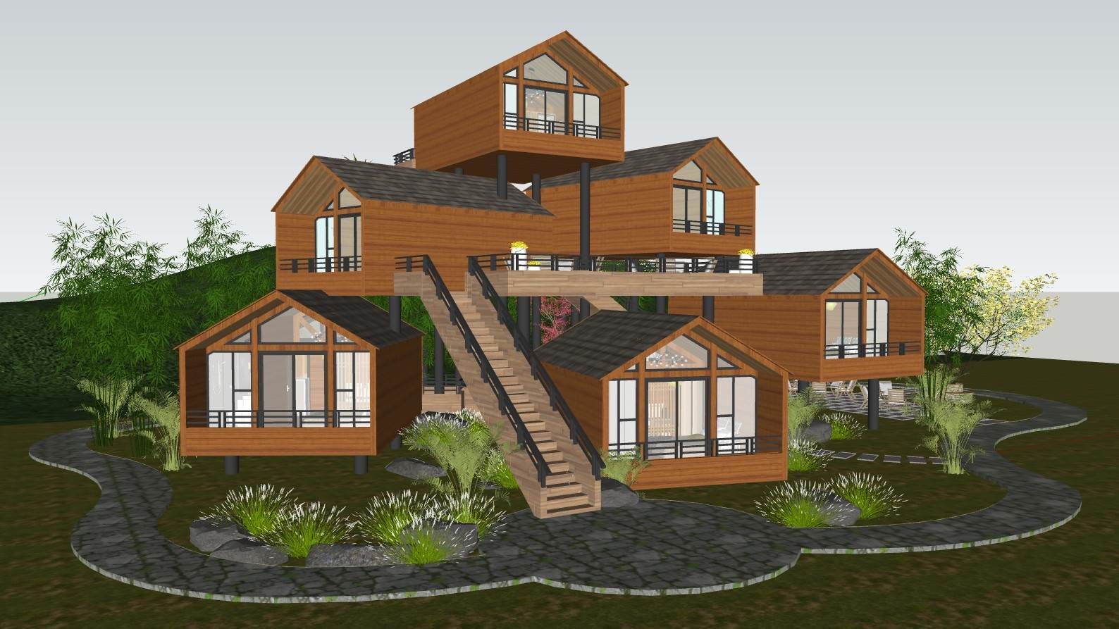 木屋民宿建筑SU模型 SU模型免费下载_sketchup模型