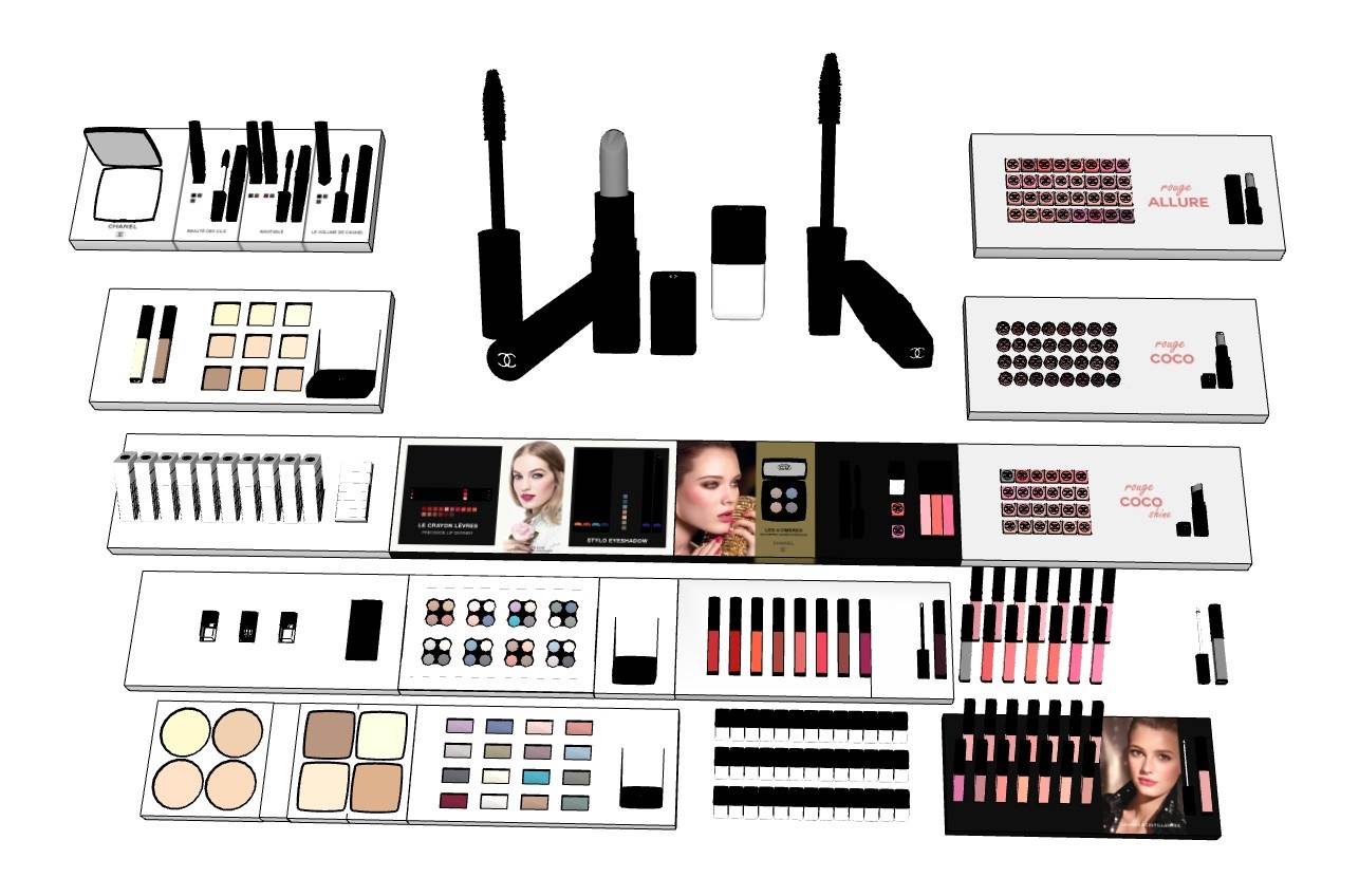 香奈儿彩妆专柜化妆品装饰SU模型 SU模型免费下载_sketchup模型