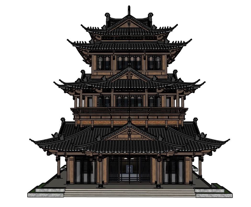 中式古建阁楼塔楼传统建筑建筑SU模型 SU模型免费下载_sketchup模型