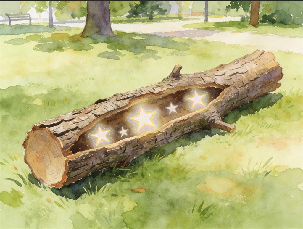 水彩画:公园里捡到树枝，为何树枝里有“星星”？ 水彩画高清JPG图片素材