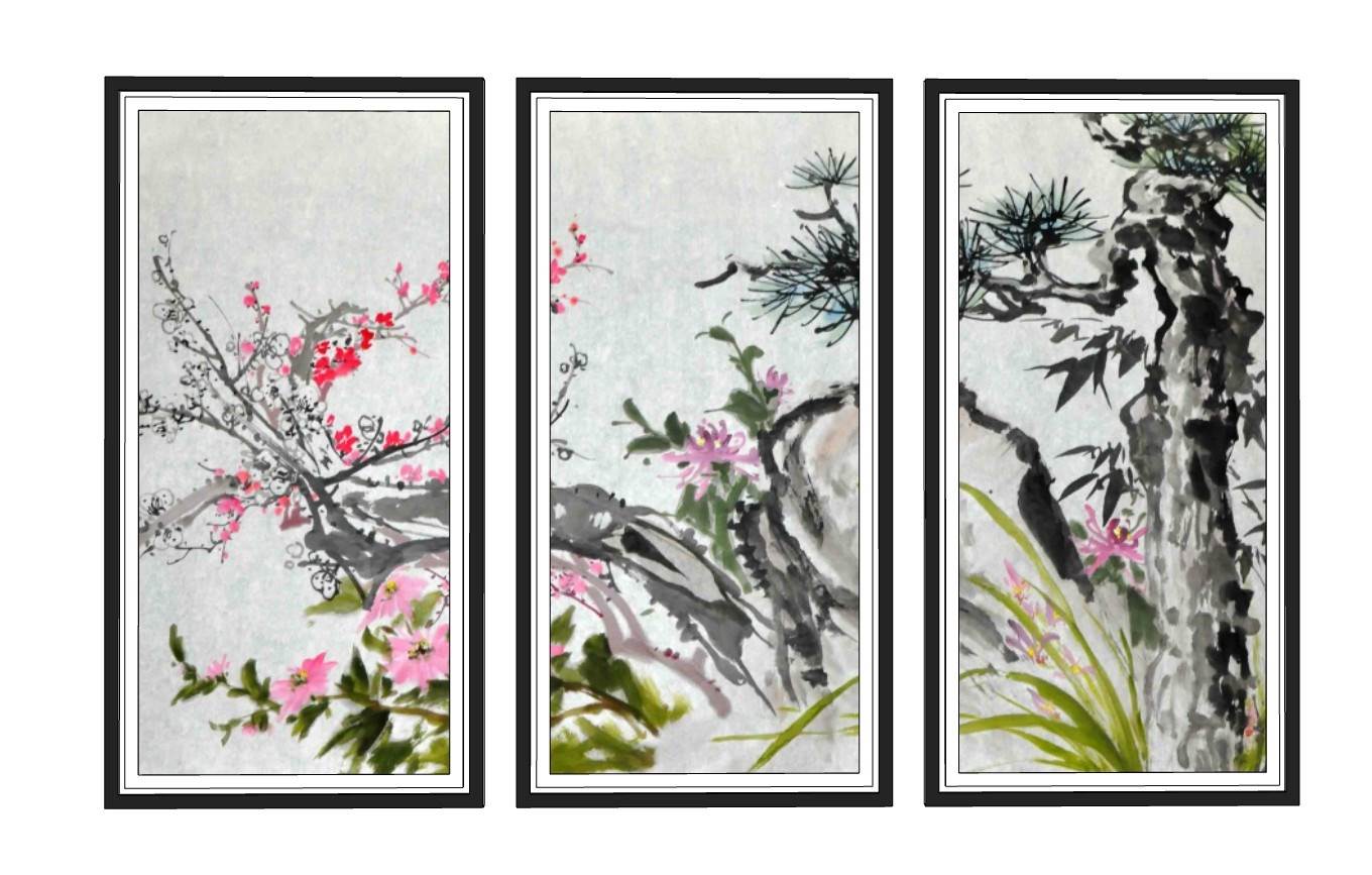 中式山水画装饰画装饰SU模型 SU模型免费下载_sketchup模型