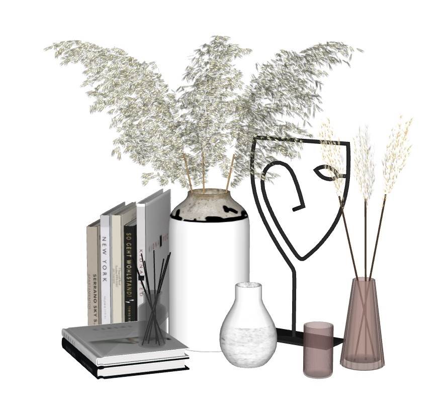 现代软装摆件书本花瓶装饰SU模型 SU模型免费下载_sketchup模型