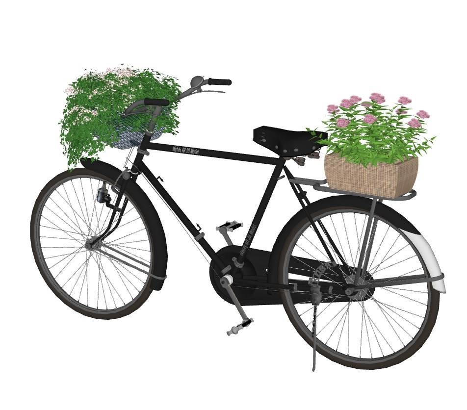 复古自行车花艺装饰装饰SU模型 SU模型免费下载_sketchup模型