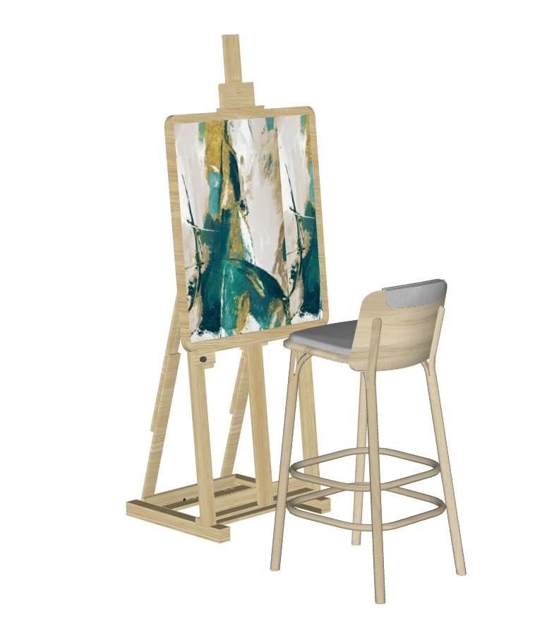 画板画架与高脚椅组合装饰SU模型 SU模型免费下载_sketchup模型