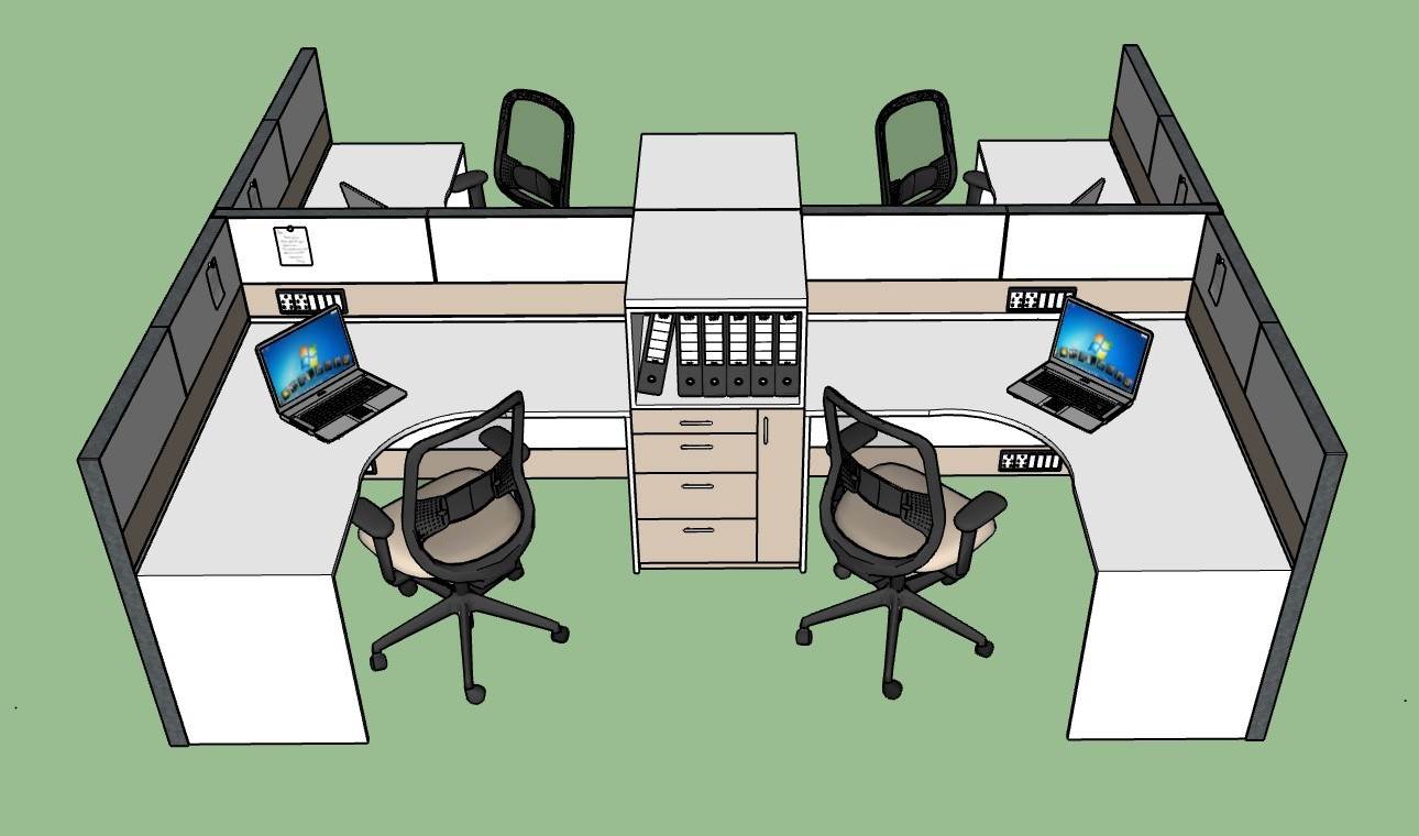 四人位办公隔断工位组合办公SU模型 SU模型免费下载_sketchup模型