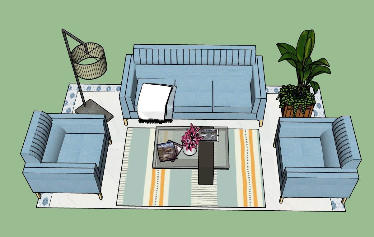 清新客厅沙发组合沙发SU模型 SU模型免费下载_sketchup模型