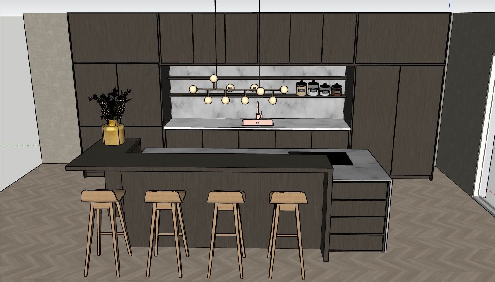 现代轻奢风厨房岛台厨房SU模型 SU模型免费下载_sketchup模型