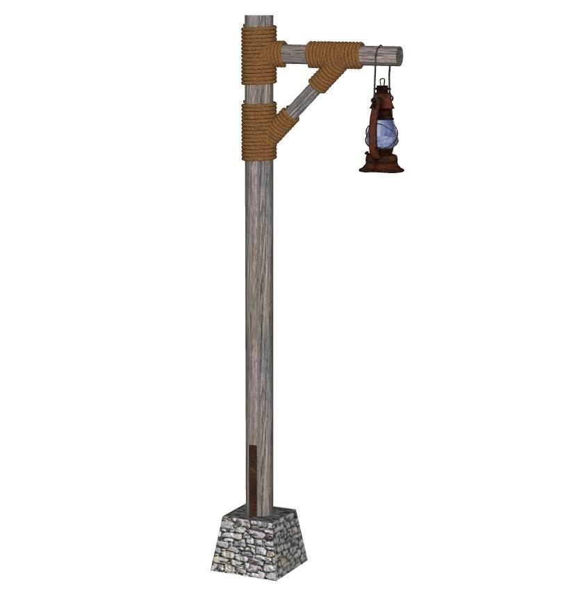 复古煤油灯柱路灯灯具SU模型 SU模型免费下载_sketchup模型