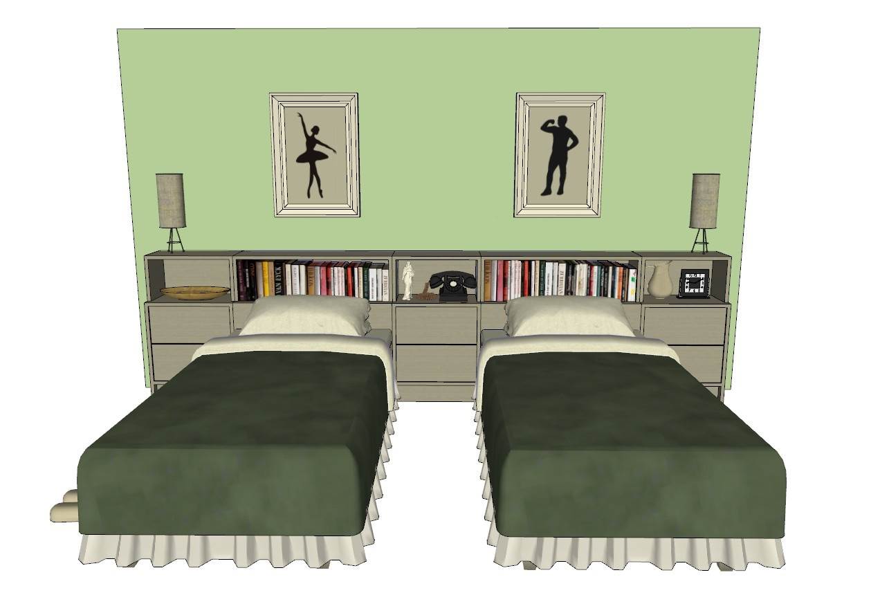 复古双床卧室床铺SU模型 SU模型免费下载_sketchup模型