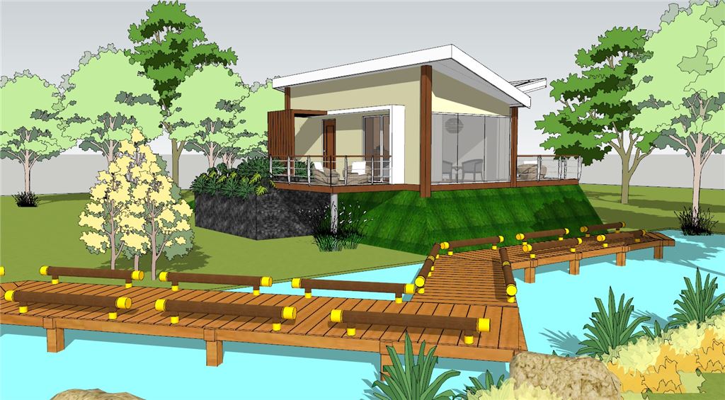 休闲住宅滨水栈道园林设计景观SU模型 SU模型免费下载_sketchup模型
