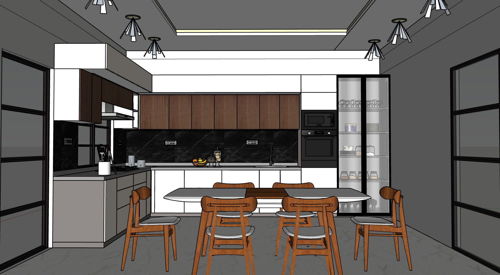 现代开放式厨房与餐厅一体化空间厨房SU模型 SU模型免费下载_sketchup模型