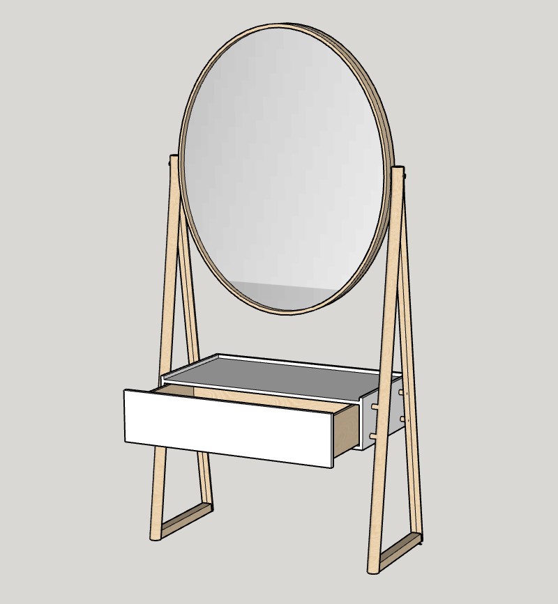 带夹层木镜的梳妆台桌子SU模型 SU模型免费下载_sketchup模型