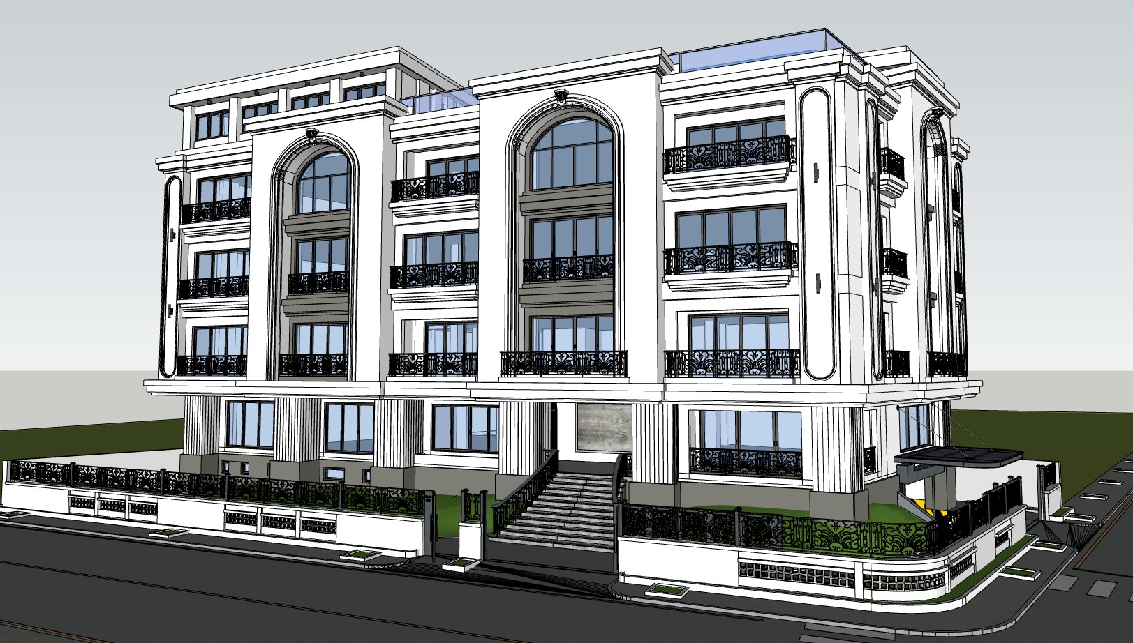 欧式轻奢别墅建筑SU模型 SU模型免费下载_sketchup模型